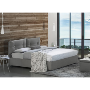 Letto piazza e mezza Angelica, Letto contenitore con rivestimento in tessuto, 100% Made in Italy, Apertura frontale, con materasso Cm 120x190 incluso, Grigio