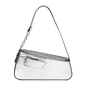 Mini bag donna argento in laminato con fibbia
