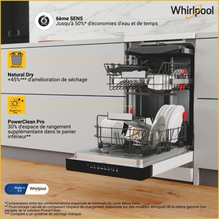 Lave vaisselle 45 cm WHIRLPOOL WSFO3O34PF 6ème Sens