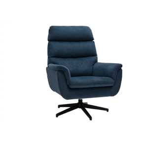 Fauteuil pivotant en tissu chenille bleu foncé et métal noir JONAH