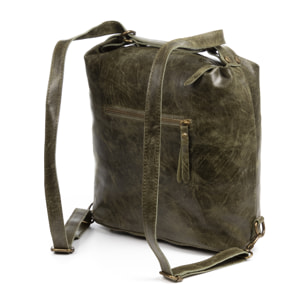 FIRENZE ARTEGIANI Borsa Zaino Donna Irene. Vera Pelle Scamosciata Stone Washed Made in Italy 31x13x32 Cm. Colore: verde scuro