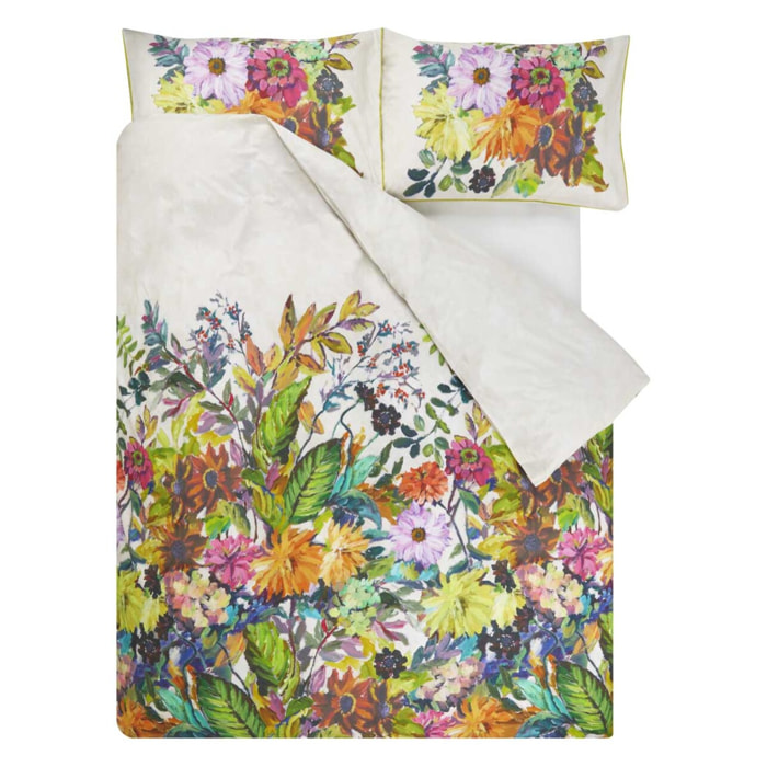 Housse de couette imprimée en percale de coton, GLYNDE CORAL, Multicolore