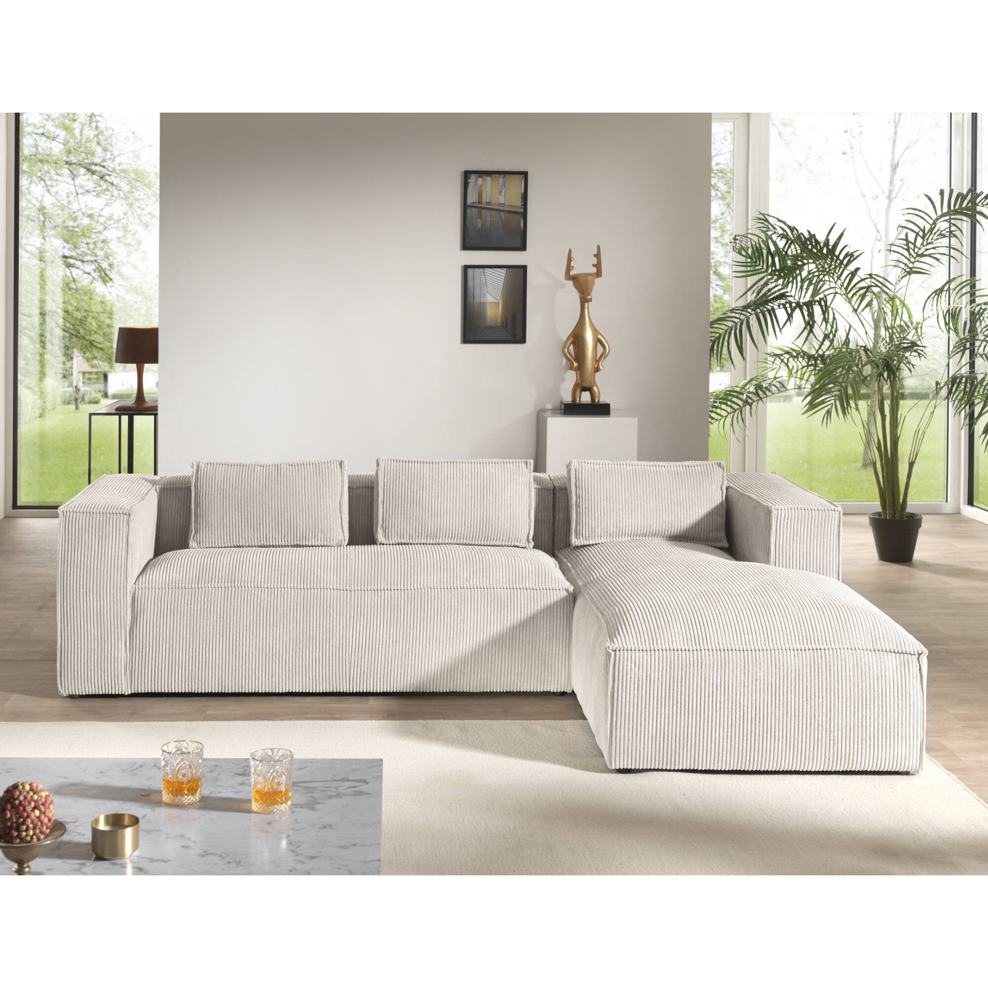 Stella - canapé d'angle droit en velours côtelé - 4 places -style contemporain - Beige