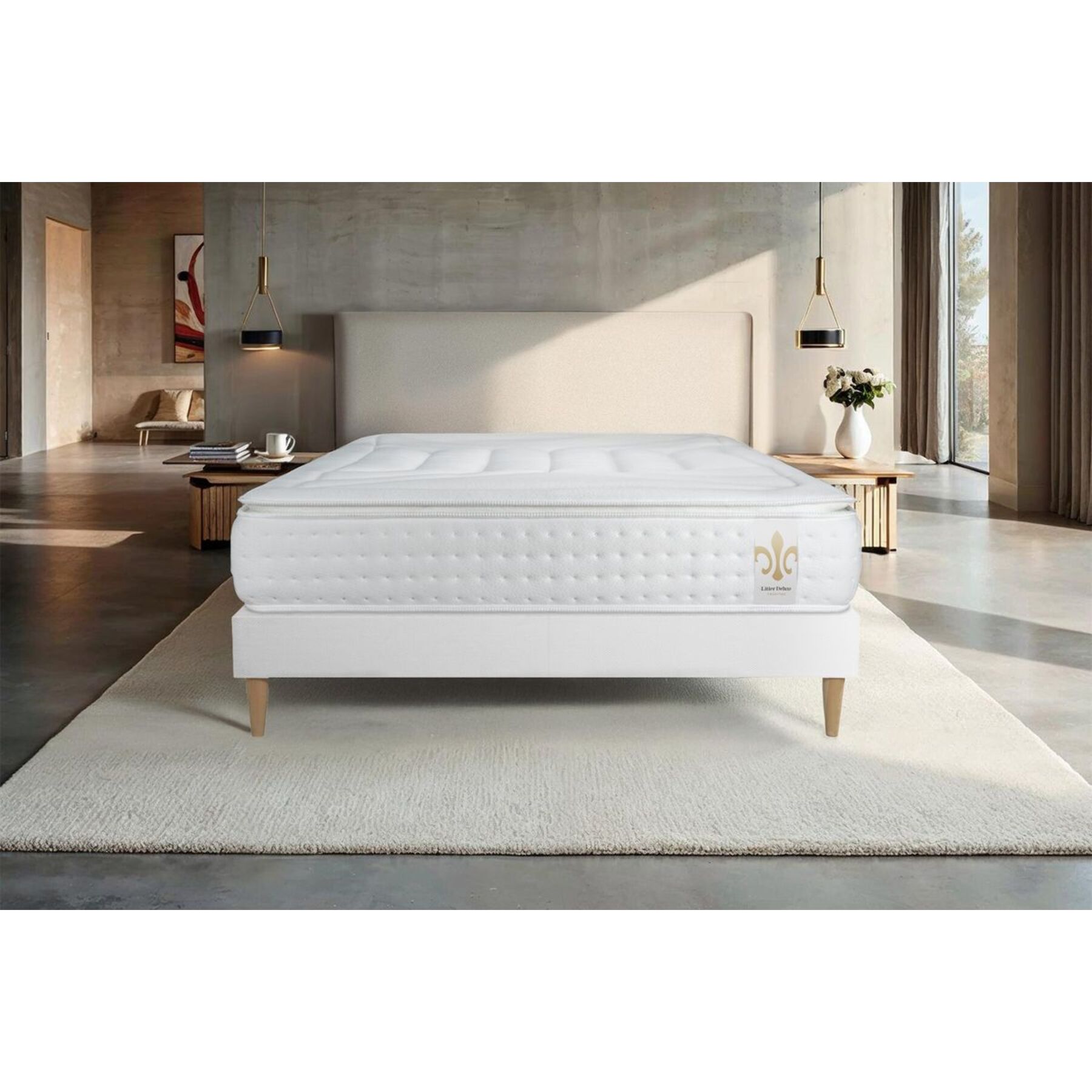 Ensemble Matelas Vingt-Quatre PLUS - 24cm - Ressorts ensachés et mémoire de forme - Confort hôtelier - Sommier kit Blanc