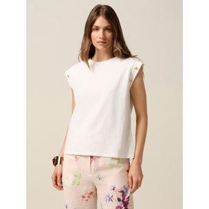 Oltre - T-shirt con bottoni decorativi - Bianco