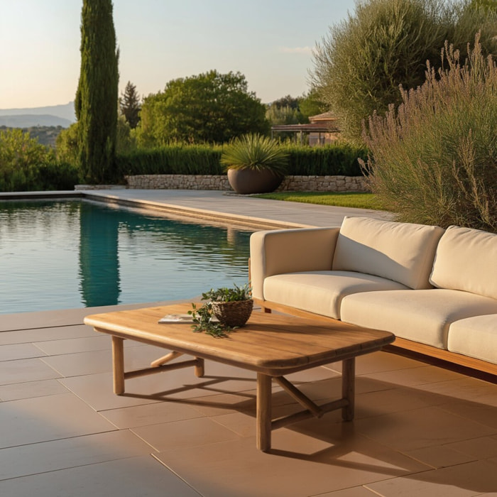 COLINE - Table basse de jardin 130x70cm en bois de teck recyclé
