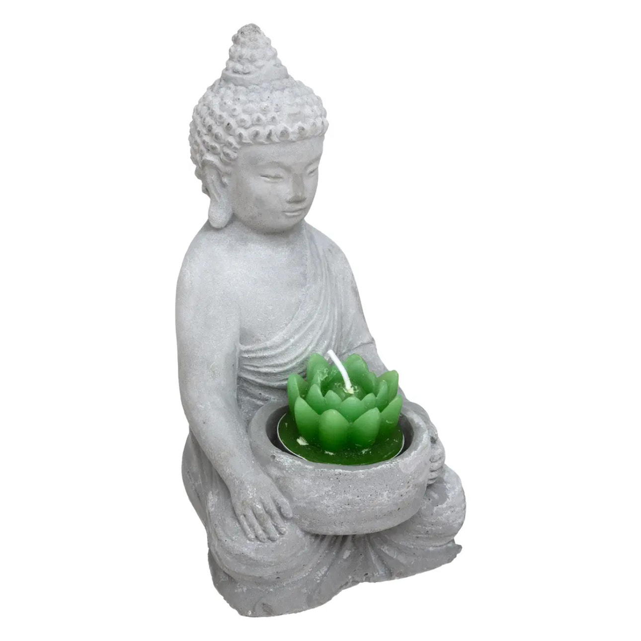 Photophore "Bouddha" - ciment - gris - H15 cm