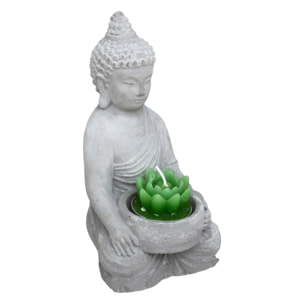 Photophore "Bouddha" - ciment - gris - H15 cm