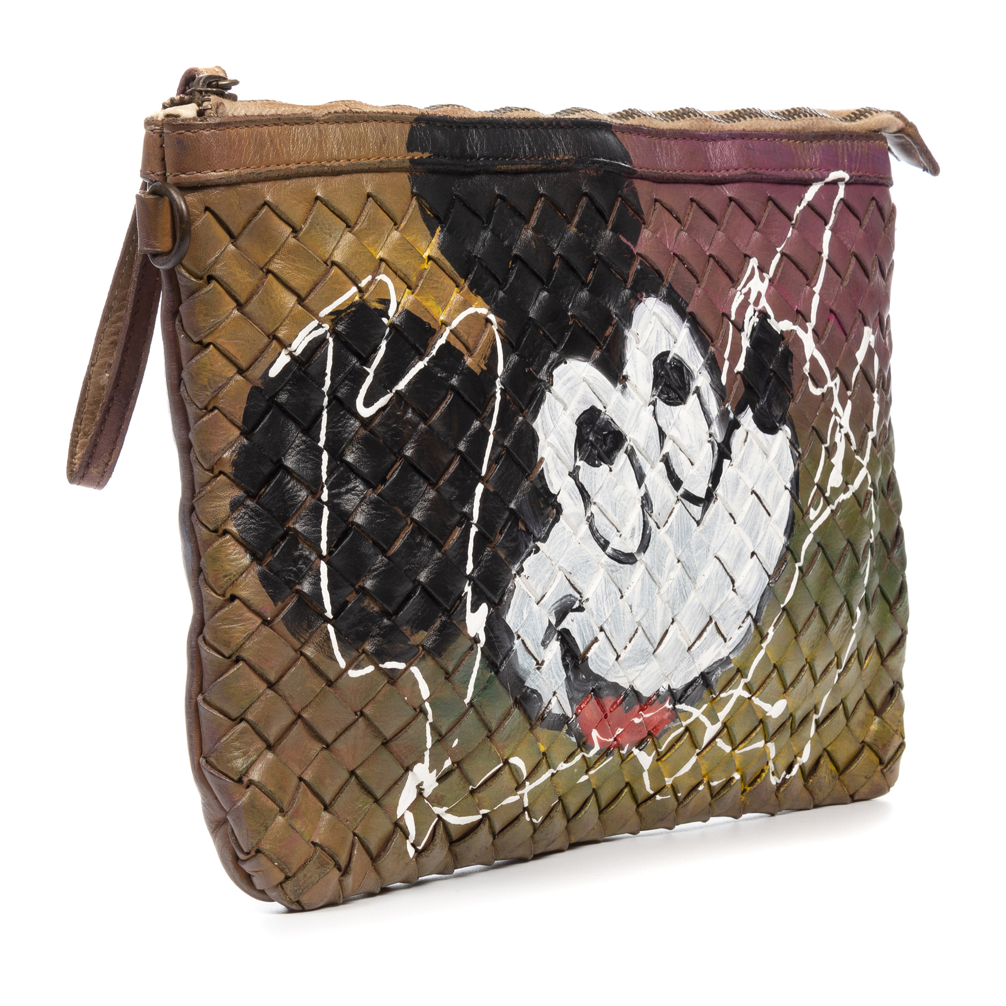 Antignano borsa a tracolla donna. Pelle autentica finitura Sauvage con fronte intrecciato, dipinto a mano.