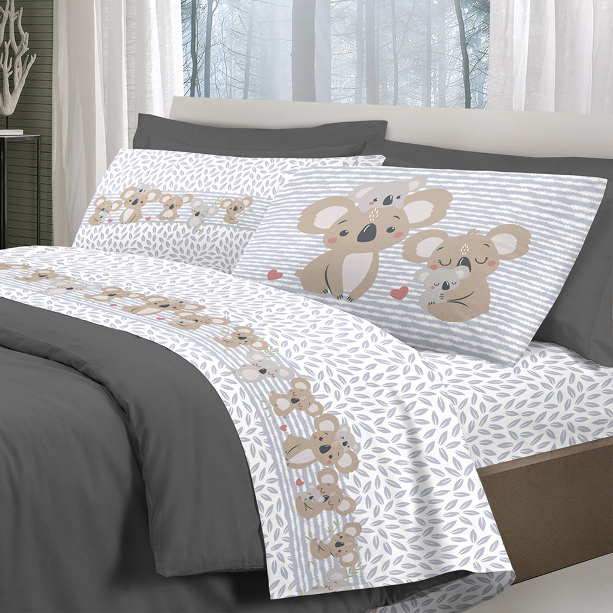 Completo letto koala grigio