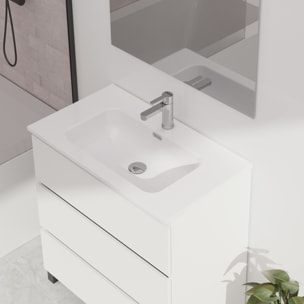 Conjunto de baño Wink | 90 cm Blanco Mate | Tres cajones | Lavabo encastrado | No incluye espejo | Mueble montado | Alday