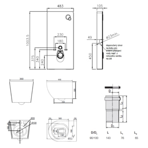 Glass pack WC bâti-support avec plaque de commande + WC suspendu Ceramia sans bride avec abattant SoftClose (STGLBCEPXBMT01-FR)
