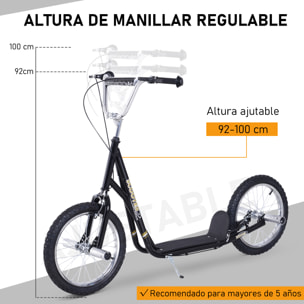 Patinete para Niños +5 Años con Neumáticos de 16" y Manillar Ajustable Negro