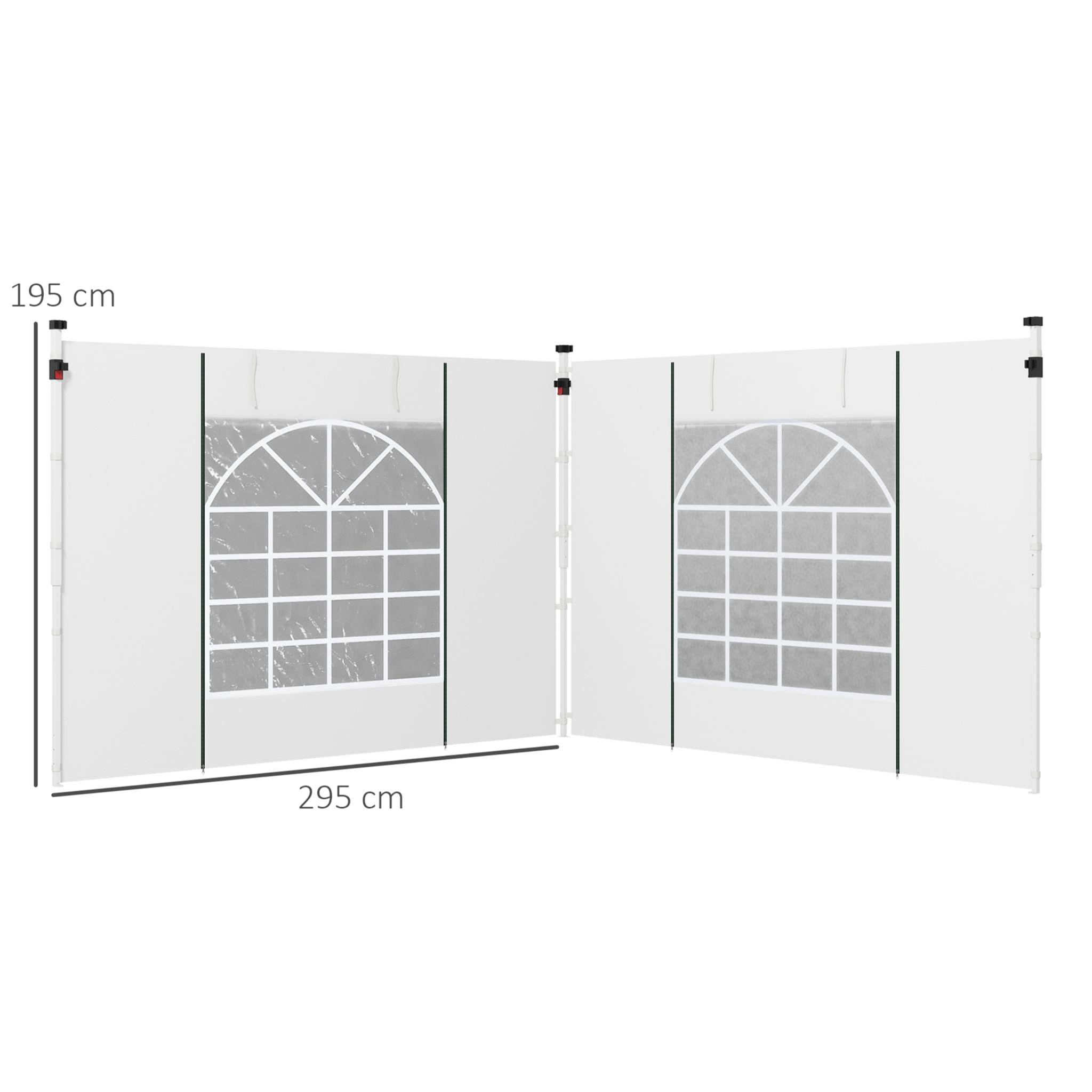 Paredes Laterales para Carpa de 2 Paneles 295x195 cm Cortina Lateral de Tela Oxford con Ventana Enrollable y Puerta con Cremallera para Carpa 3x3 m o 3x6 m Blanco