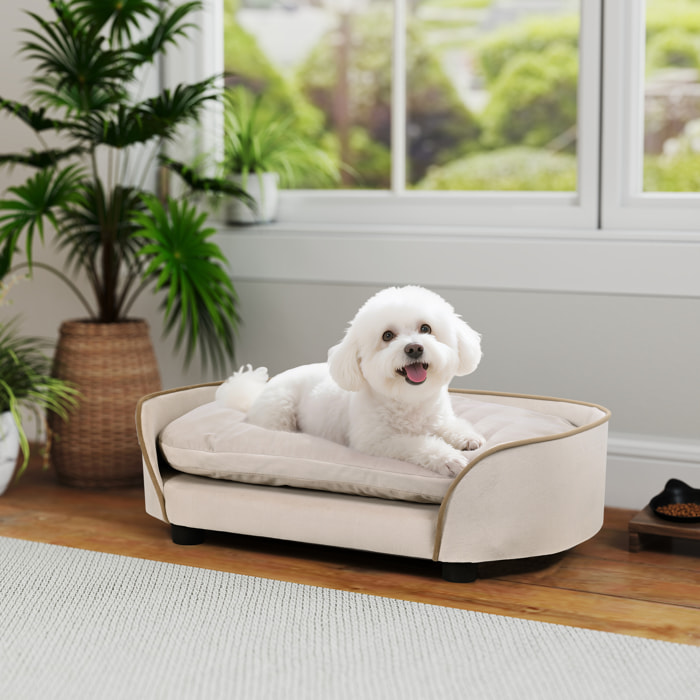 Canapé pour chien, canapé pour animal de compagnie avec coussin amovible et housse lavable, en velours, 66 x 43 x 19,5 cm, beige