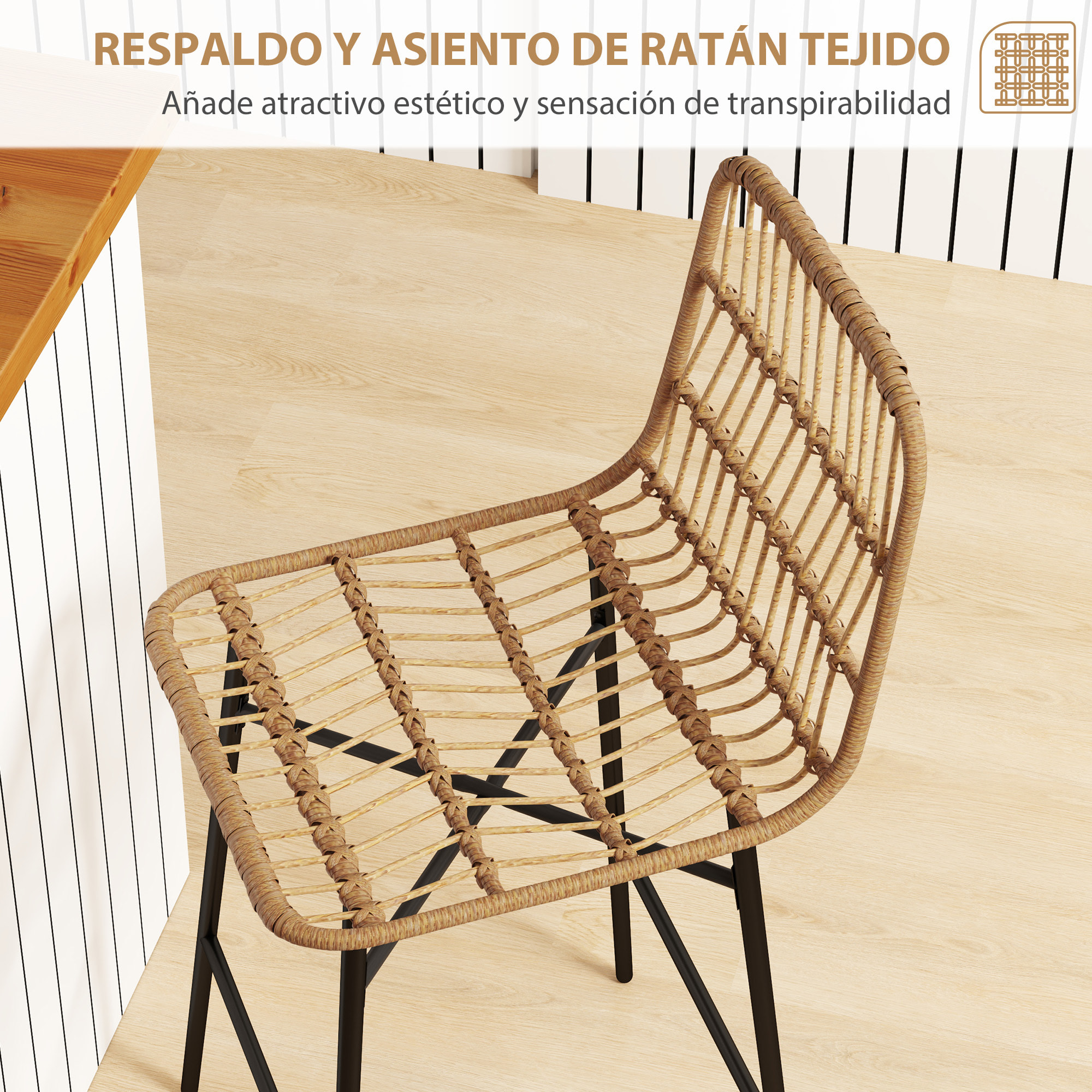 Conjunto de 2 Taburetes Altos de Cocina Taburetes de Bar con Respaldo y Asiento de Ratán Carga 120 kg Sillas de Bar Modernas para Cocina Comedor Marrón