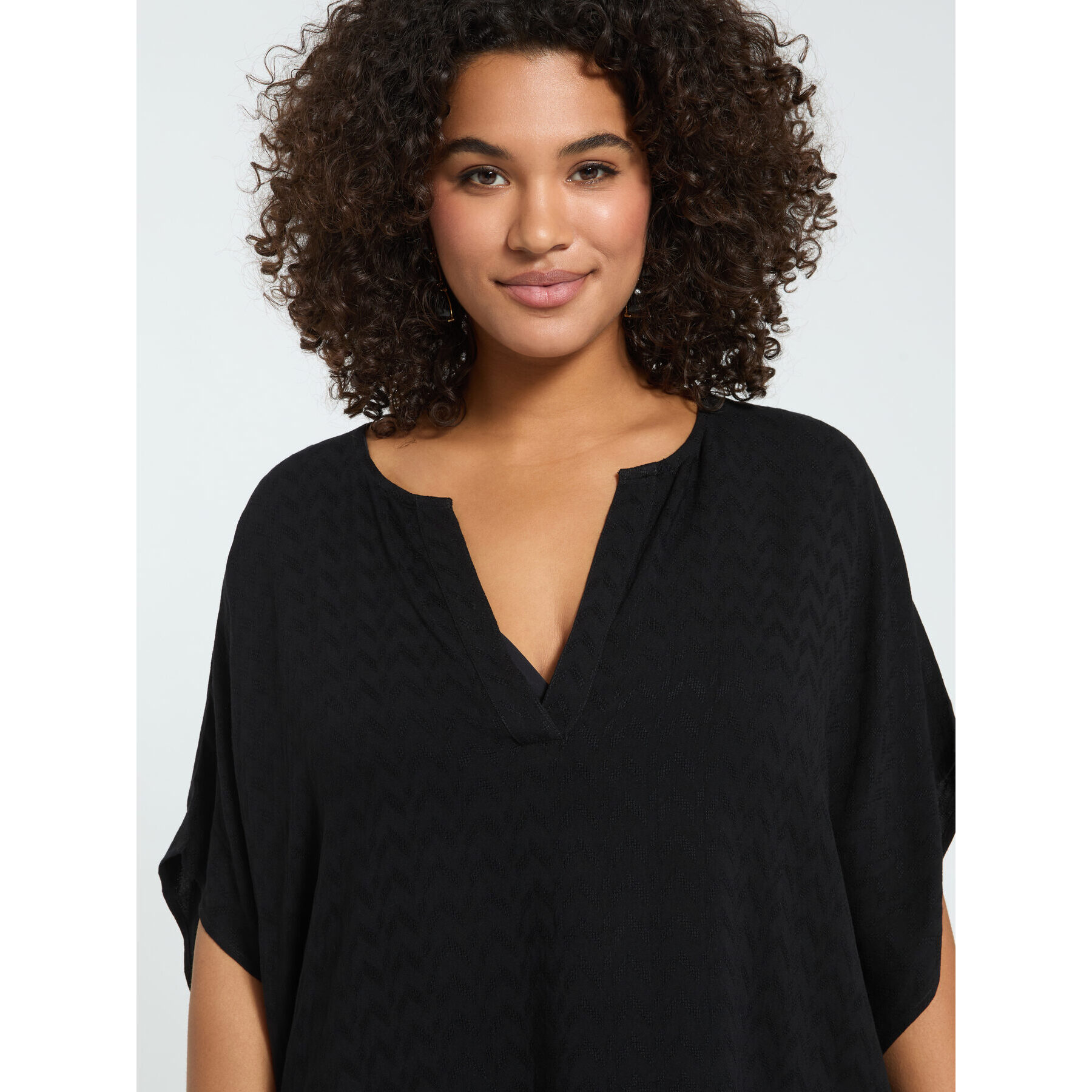 Fiorella Rubino - Caftán cerrado en viscosa jacquard - Negro