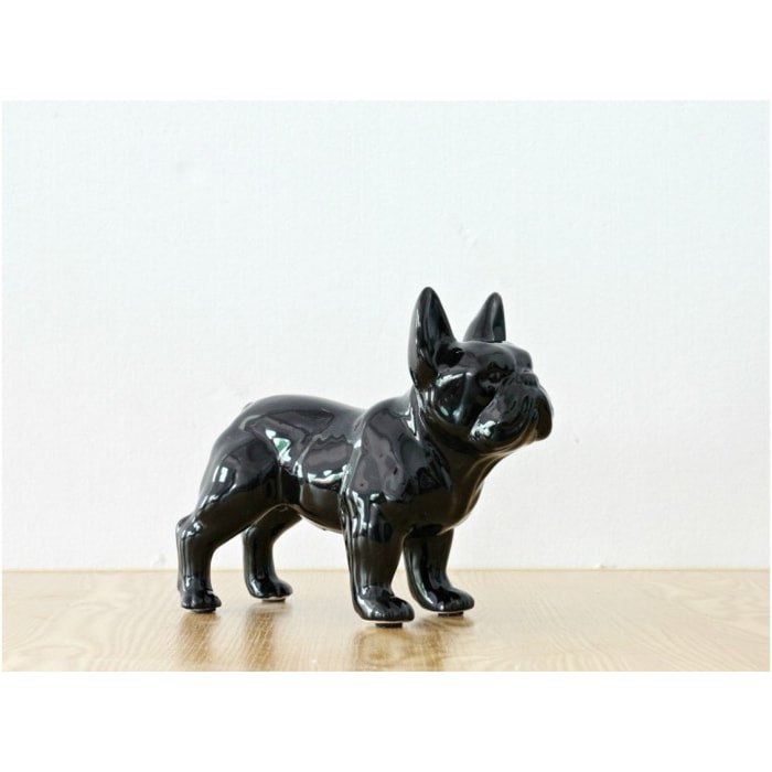 Statuette chien bulldog noir en résine H20cm - MAXWELL