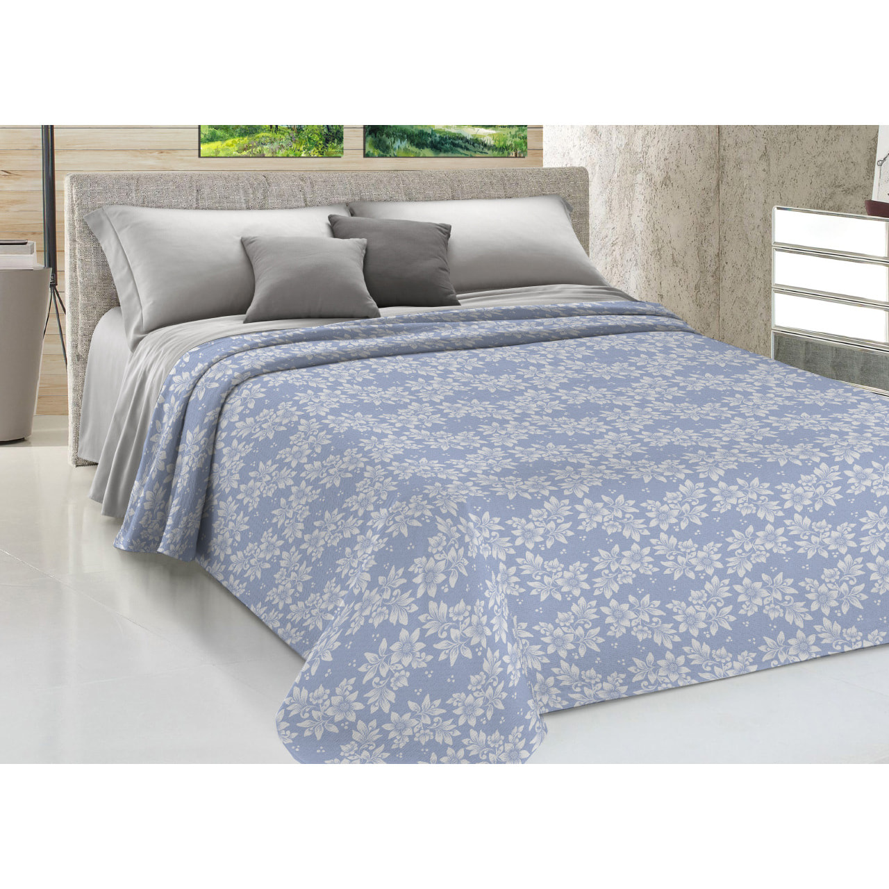 Copriletto Piquet 100% Cotone Linea Sofia Olivia Azzurro