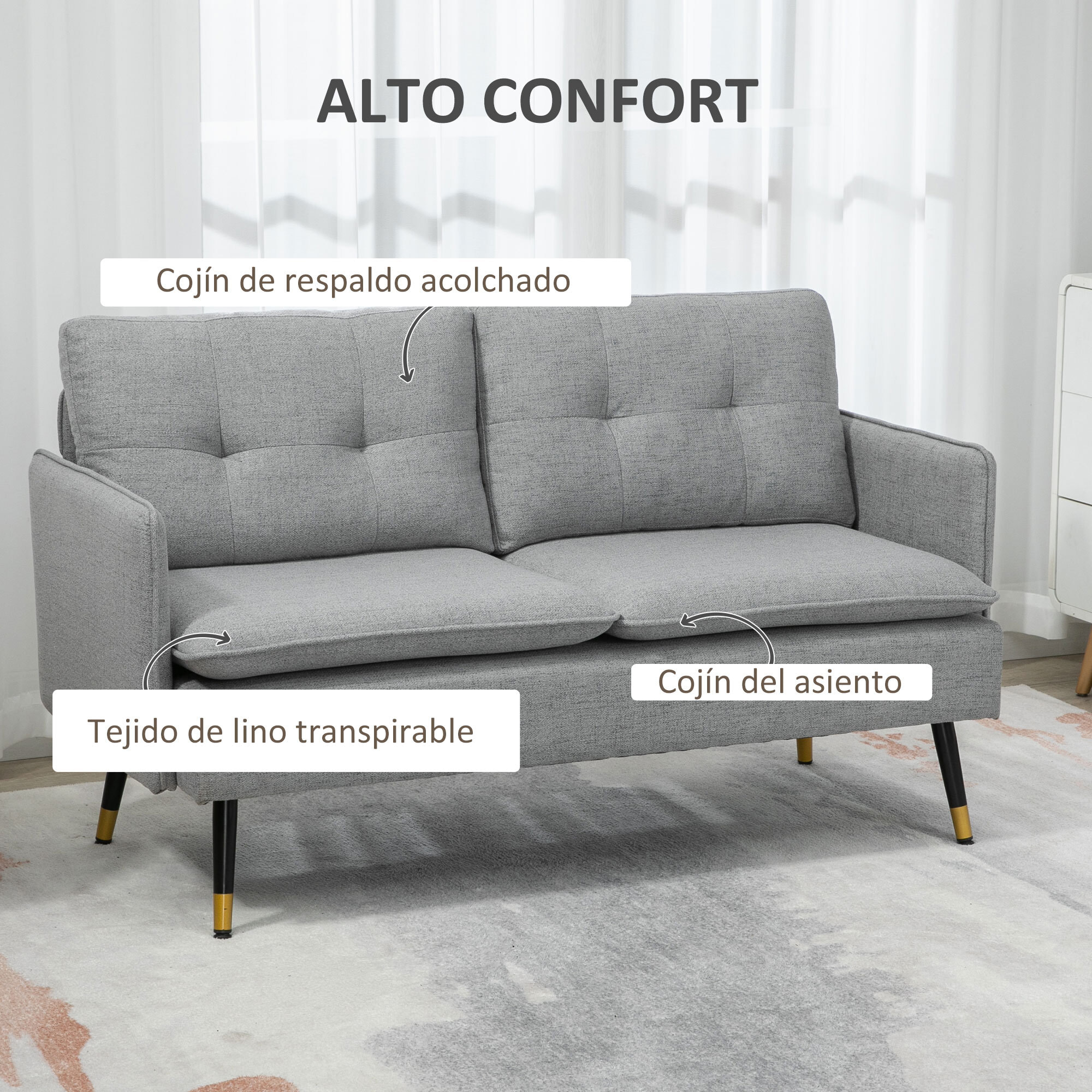 Conjunto de Sofá Incluye 1 Sofá de 2 Plazas y 1 Butaca de Salón con Reposabrazos Asiento Acolchado y Patas de Acero para Dormitorio Oficina Gris