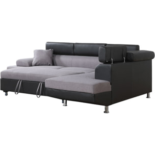 Canapé d'angle convertible "Sophia luxe" - 265 x 190.5 x 80/91 cm - Noir / Gris - 5 places - Angle droit