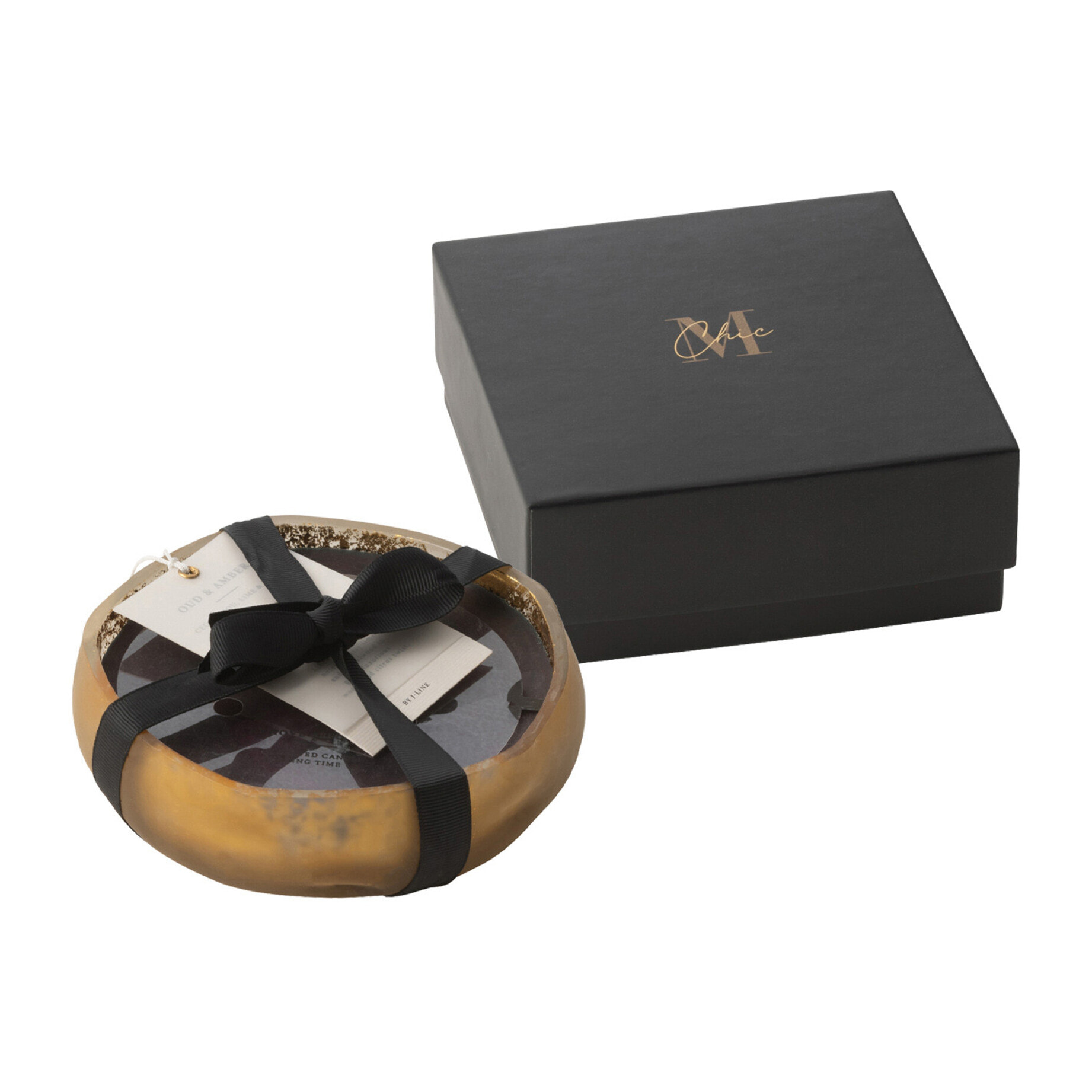 J-Line bougie parfumée M-Chic - Oud & Amber - verre - or/noir - small - 5H