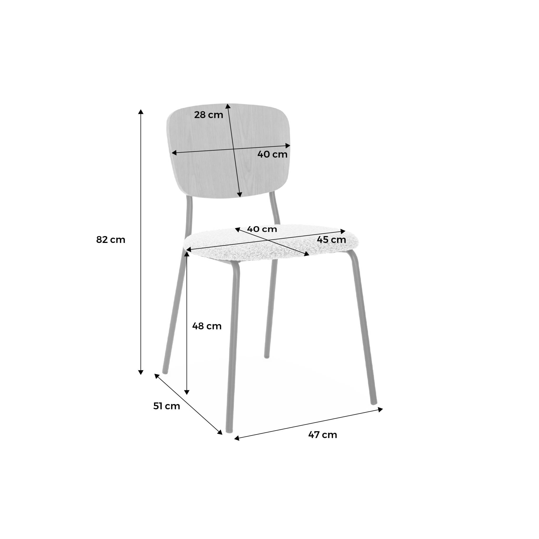 Lot de 2 chaises assise bouclette texturée verte. dossier bois de peuplier courbé. pieds en métal noir mat