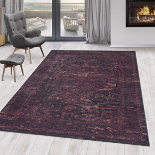FIESTA - Tapis oriental effet vieilli rouge foncé