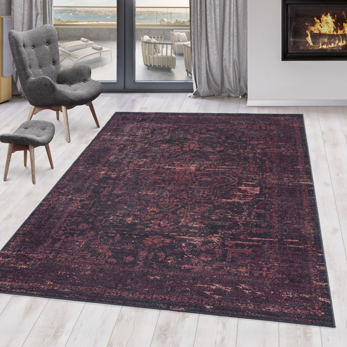 FIESTA - Tapis oriental effet vieilli rouge foncé