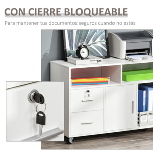 HOMCOM Mueble Auxiliar de Oficina Mueble Archivador con Ruedas Estantes y Cajones Armario Multiusos con Gran Almacenaje 100x35x65 cm Blanco