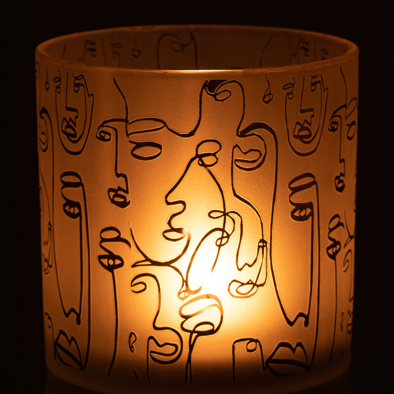 J-Line photophore Happy Faces - verre - beige - large