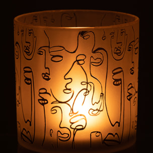 J-Line photophore Happy Faces - verre - beige - large