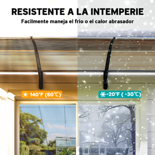 Marquesinas Exterior para Puertas y Ventanas, 303x96 cm, Tejadillo de Protección contra Sol y Lluvia, con Cubierta de Policarbonato, Soportes de PP y Regleta de Aluminio, Marrón