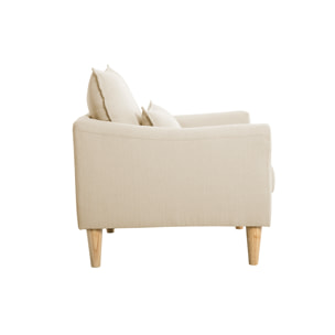 Fauteuil scandinave en tissu beige et bois clair KATE