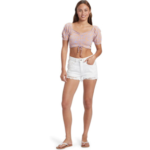 Haut crop-top froncé Flirty Walk Printed Femme