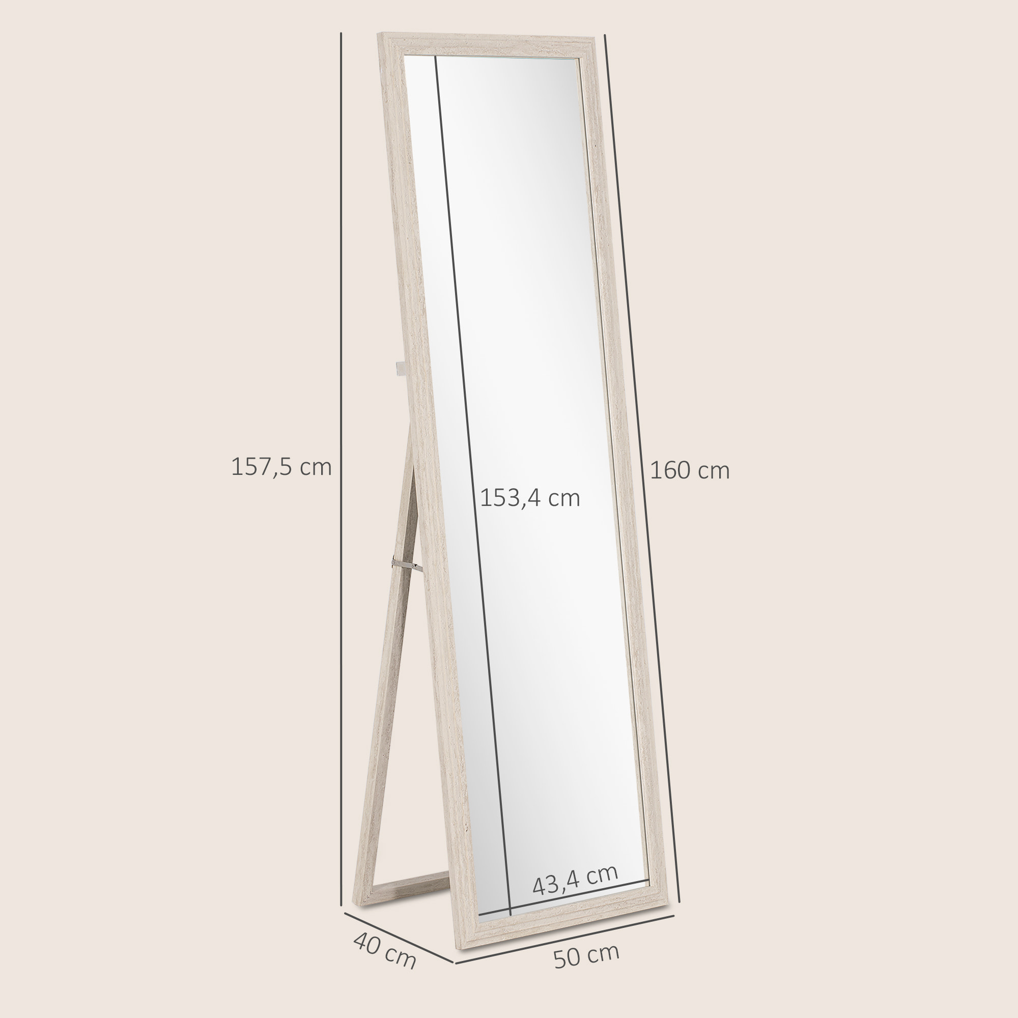Miroir sur pied ou mural pleine longueur cadre effet travertin