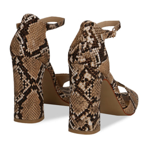 Sandali beige in eco-pelle con effetto snake skin