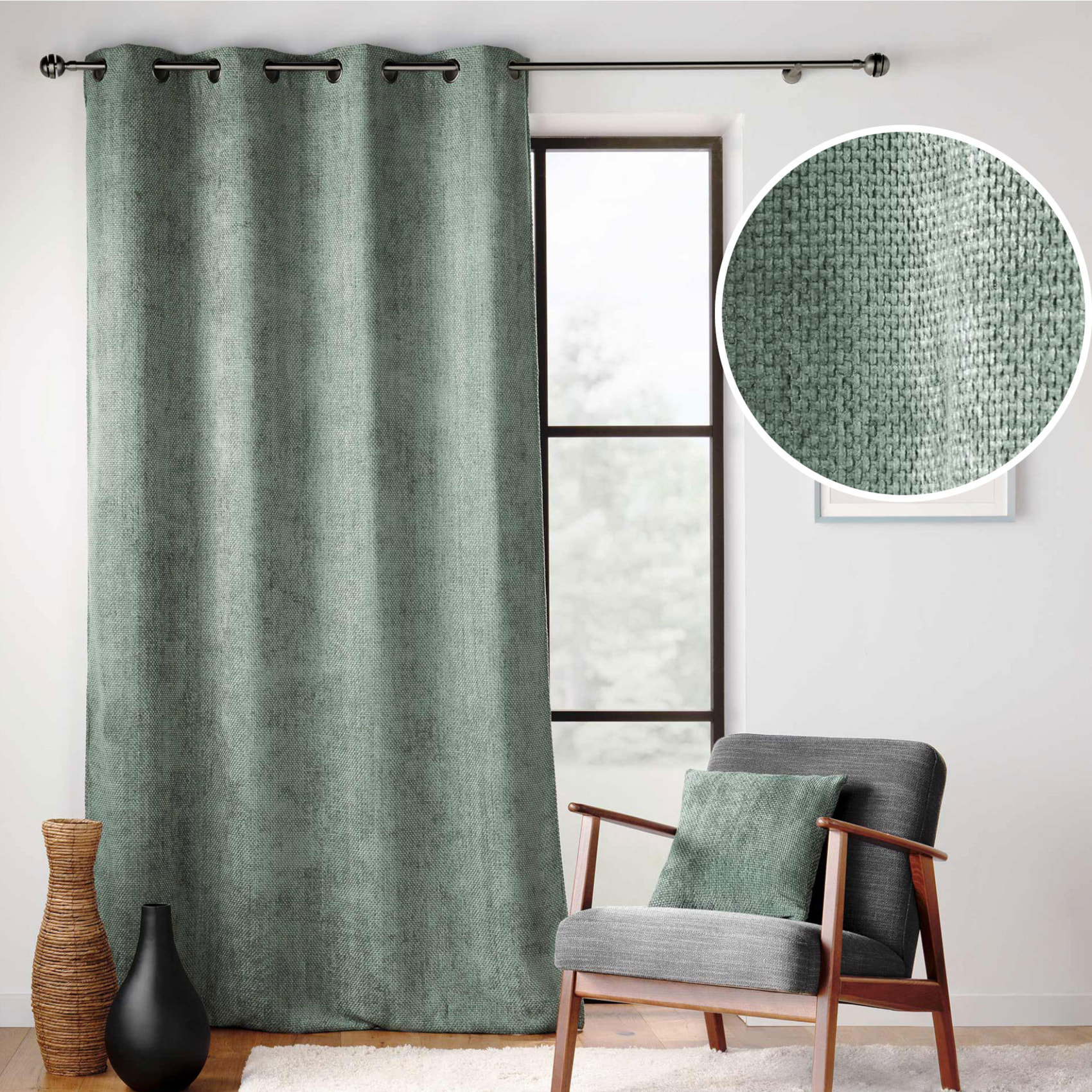Rideau à œillets en velours chenille - Sauge
