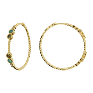 Orecchini a Cerchio Texture Corda con Cubic Zirconia Blu, Verdi e Bianche