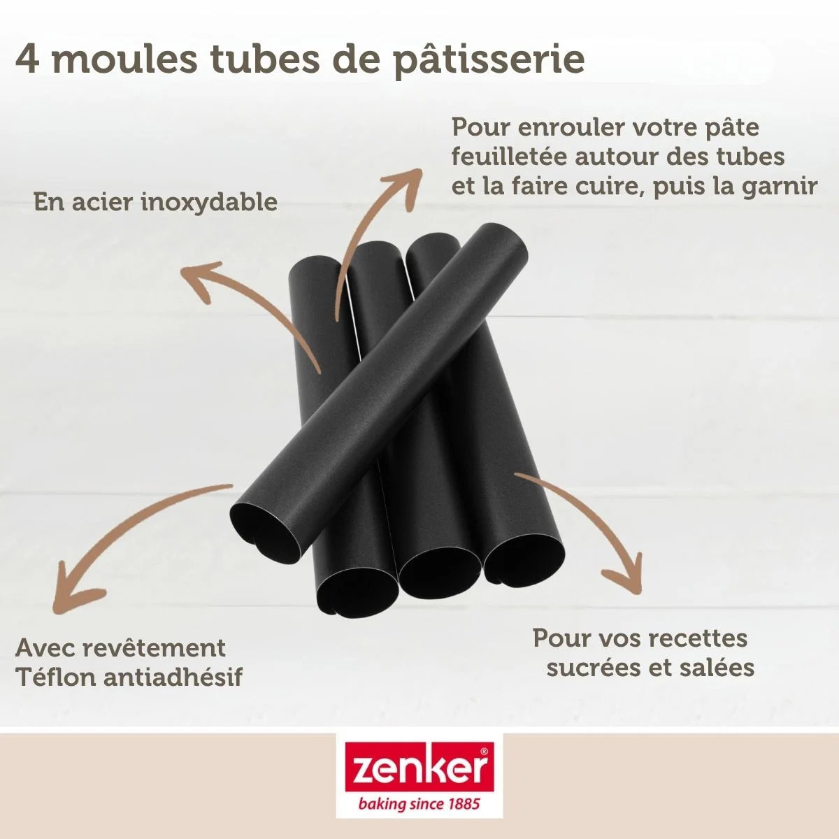 Lot de 4 moules à gâteau en tube 13 x 2,5 cm Zenker