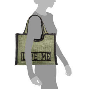 Bergamasco Bolso shopper Mujer. Fabricado en paja trenzada diseño "Love Me".