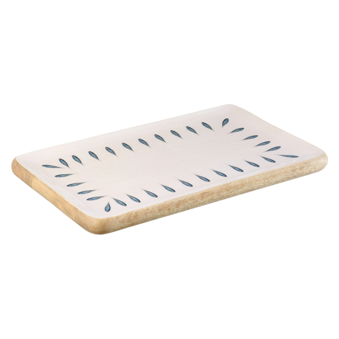 J-Line Plateau Rectangle - bois - bleu foncé/blanc