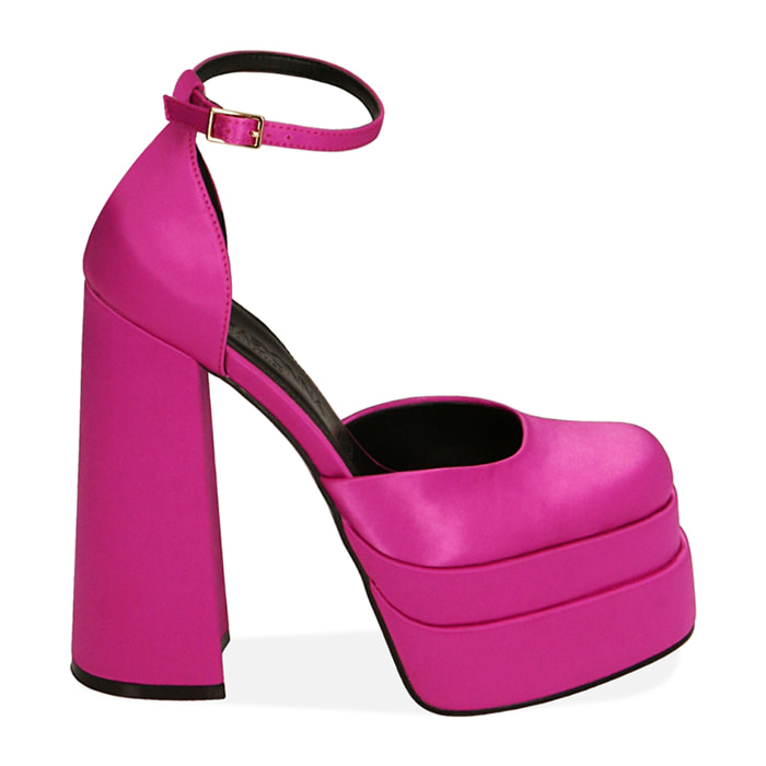 Zapato de tacón de raso fucsia, tacón 14,5 cm