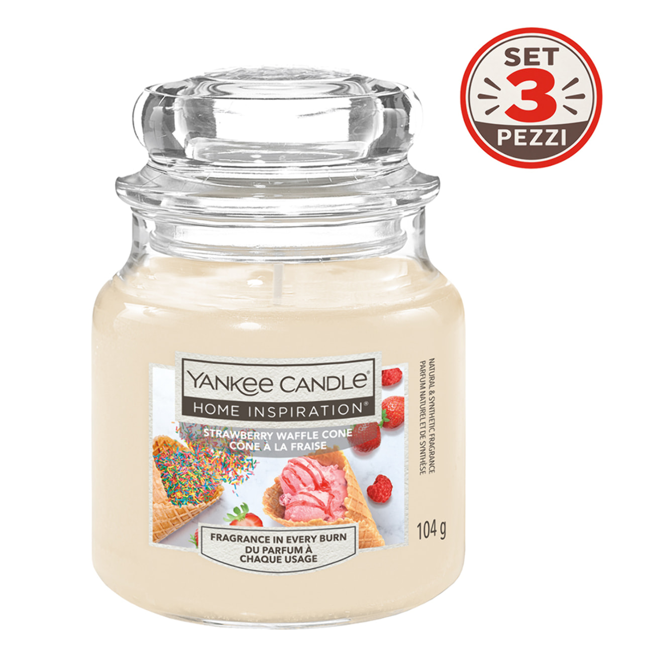 SET 3PZ CANDELA IN GIARA PICCOLA STRAWBERRY WAFFLE CONE