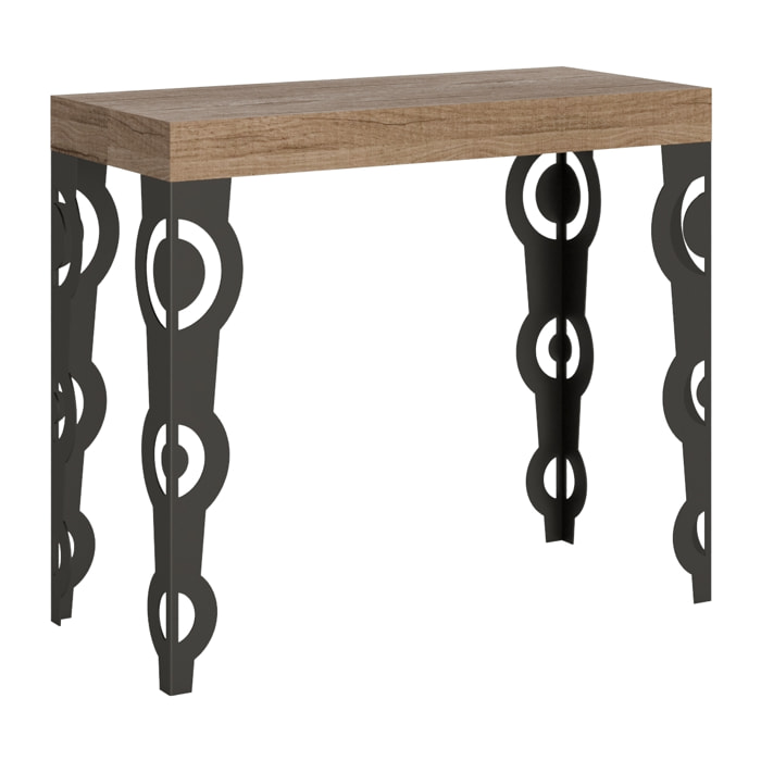 Consolle allungabile 90x40/196 cm Karamay Small Quercia Natura telaio Antracite.
