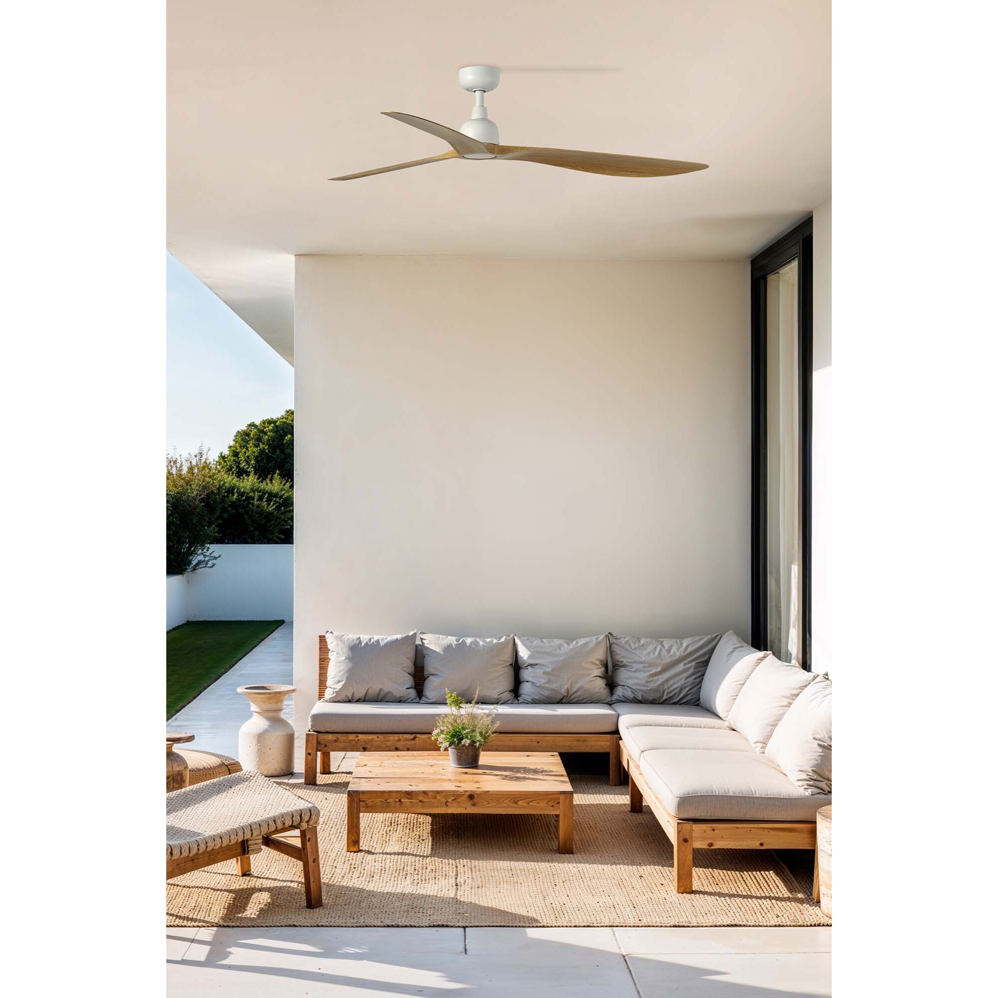 OUTWOOD L Ventilatore a soffitto bianco/legno quercia IP44