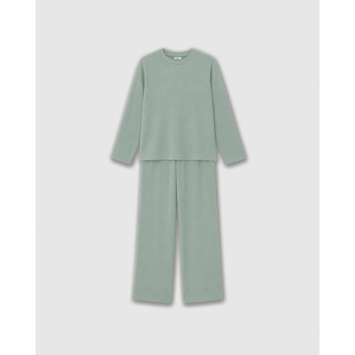 Pigiama a coste a righe larghe verde tiffany