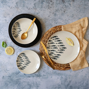 Lot de 6 assiettes plates motif marin en porcelaine 26,5cm PESCARE