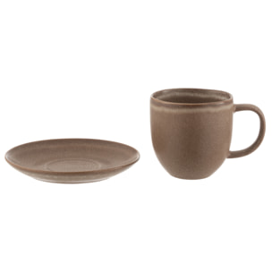 J-Line tasse + sous-tasse Louise - céramique - cognac - 6 pcs