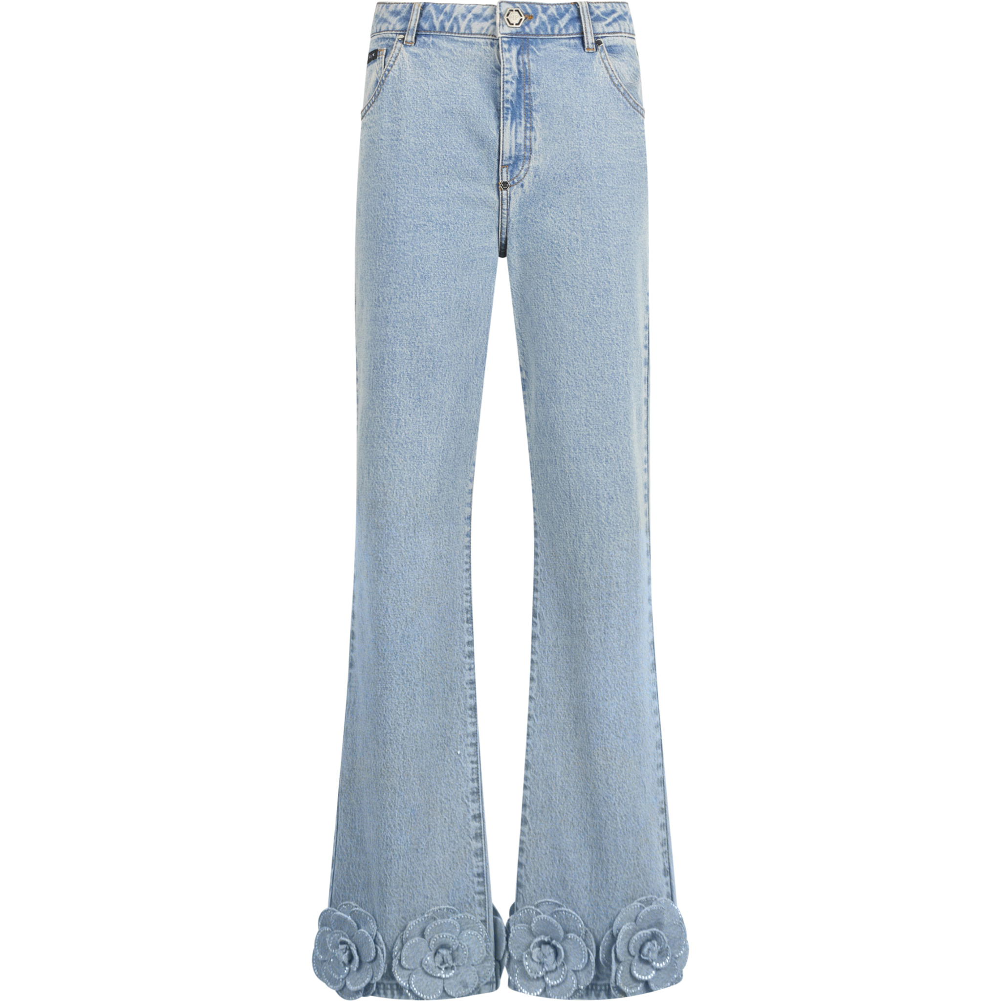 PHILIPP PLEIN Straight Cut Jeans Roses Strass